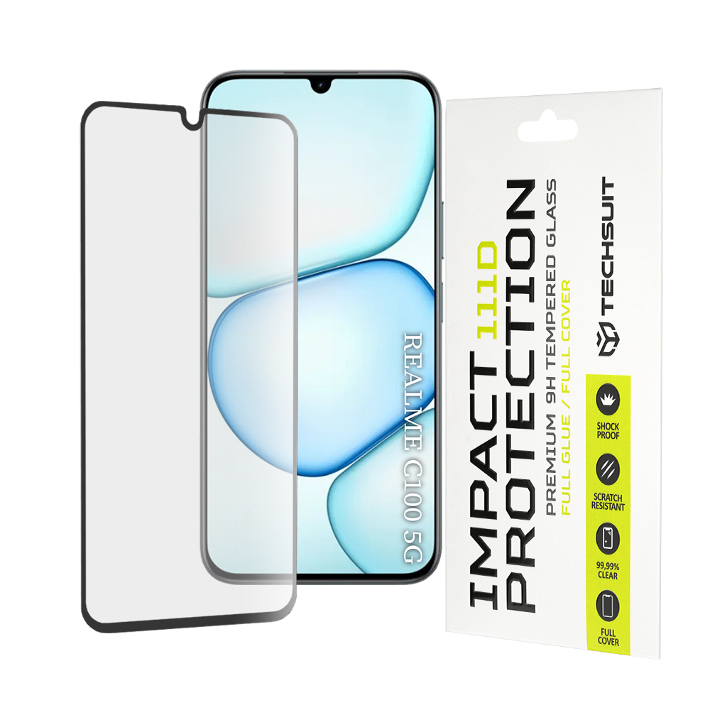 Калъф за Realme C100 5G - Techsuit 111D Full Cover / Full Glue Glass - Черен