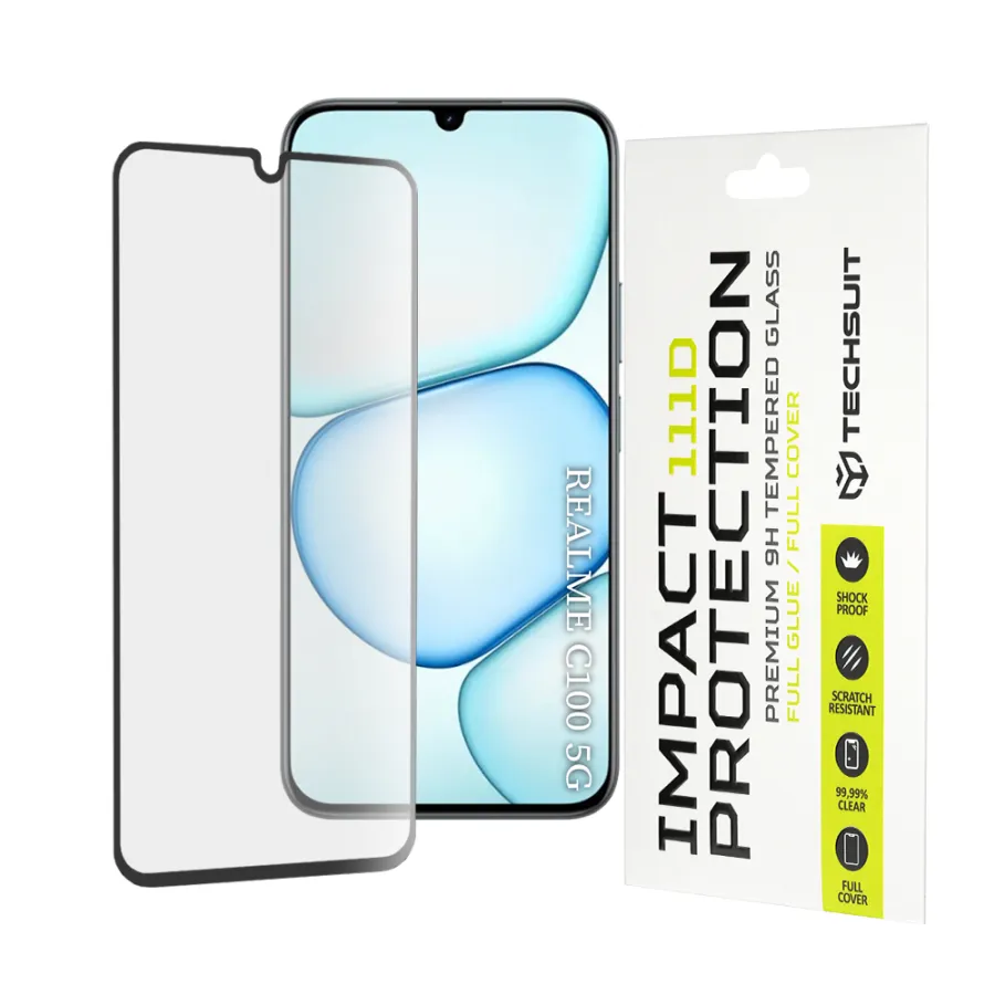 Калъф за Realme C100 5G - Techsuit 111D Full Cover / Full Glue Glass - Черен