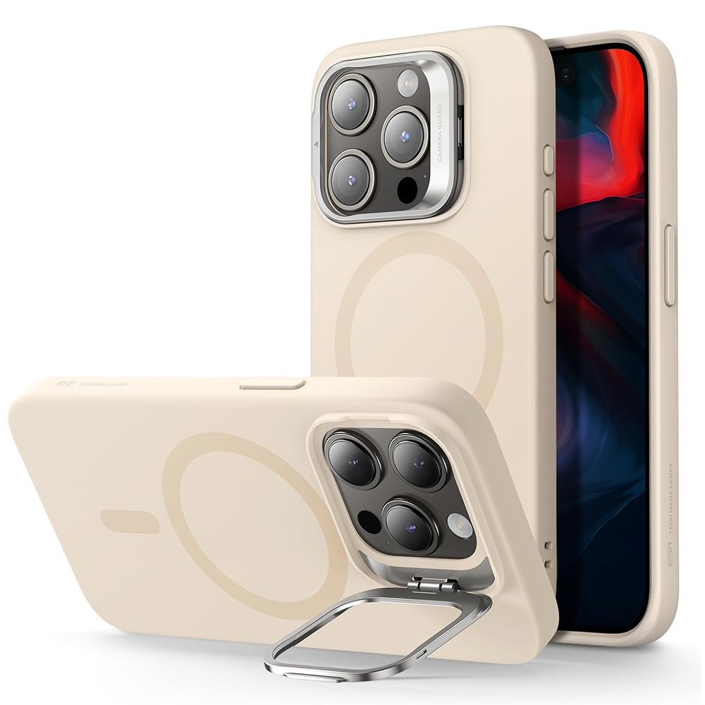 Калъф за iPhone 15 Pro Max - ESR Cloud Soft HaloLock Kickstand - Light Tan