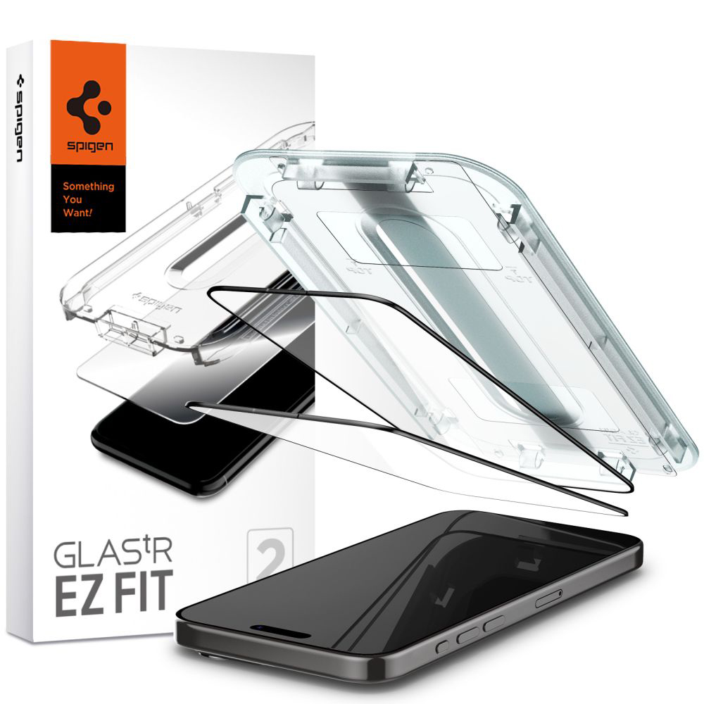 Калъф за iPhone 15 Pro (комплект от 2) - Spigen Glas.tR EZ FIT (AGL06893) - Черен