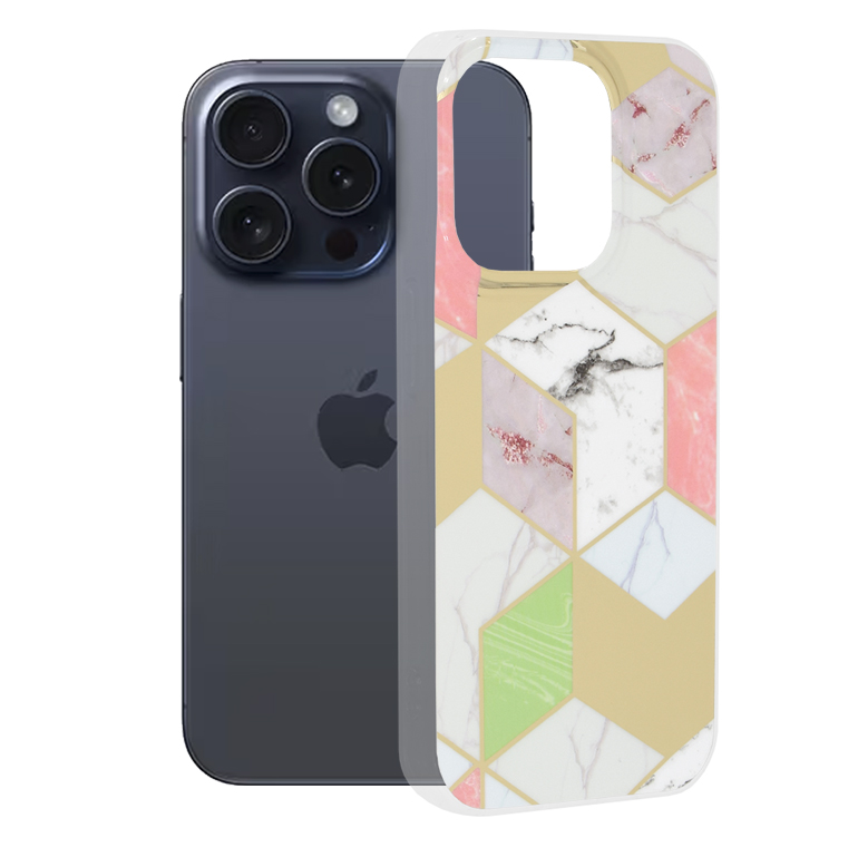 Калъф за iPhone 15 Pro - Techsuit Marble Series - Лилав Hex