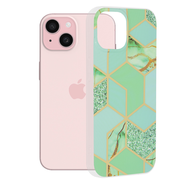 Калъф за iPhone 15 - Techsuit Marble Series - Зелен Hex