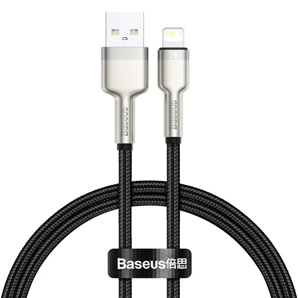 USB към Lightning кабел, 2.4A, 480Mbps, 1m - Baseus Cafule Series Metal (CALJK-A01) - Черен