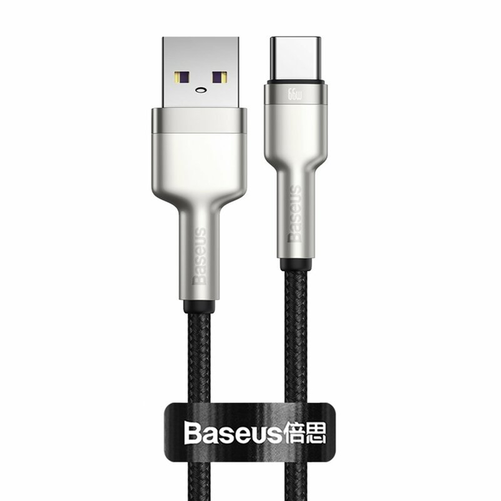 USB към Type-C кабел, супер бързо зареждане, 66W, 6A, 25 см - Baseus Cafule Series Metal (CAKF000001) - Черен