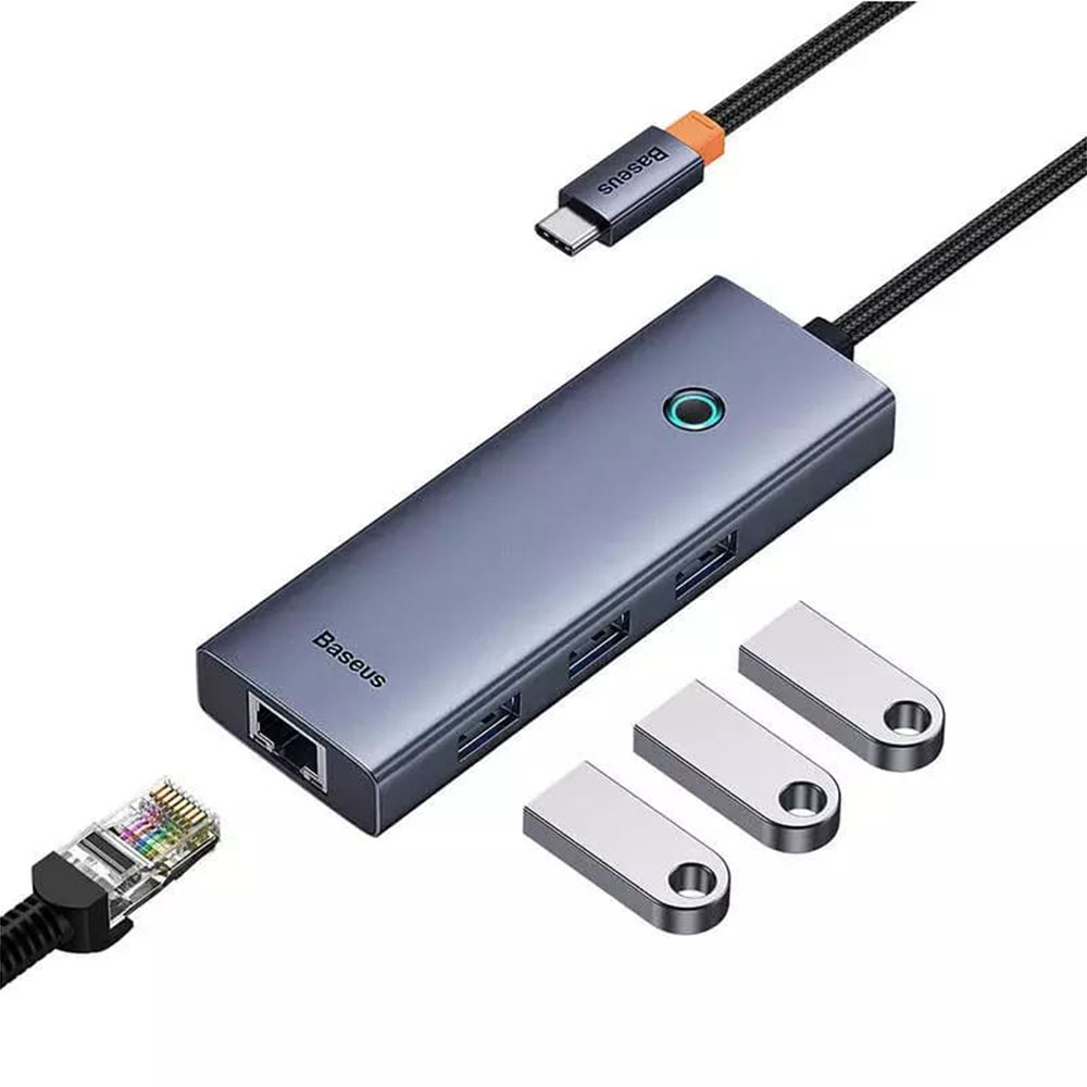 Hub Type-C към 3 x USB 3.0, RJ45 - Baseus UltraJoy Series (B0005280A813-00) - Космически сив