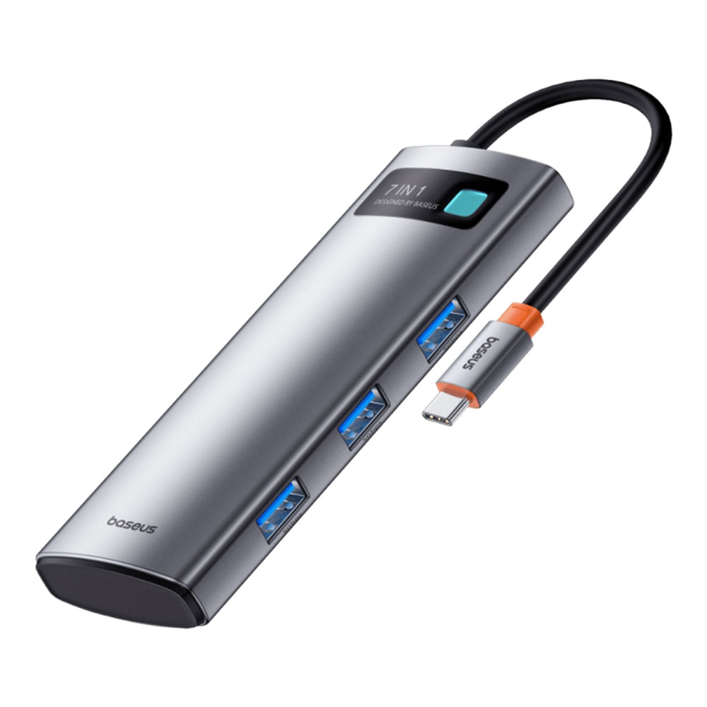 Хъб Type-C към HDMI 4K@60Hz, 3 x USB, Type-C, SD, TF - Baseus Metal Gleam (B00030708811-00) - Космически сив