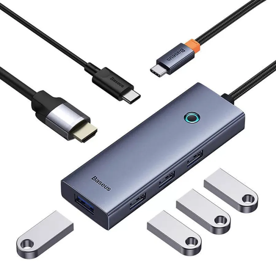 Хъб Type-C към HDMI, 4xUSB, Type-C, 4K@60Hz - Baseus UltraJoy (B00052807813-01) - Космически сив