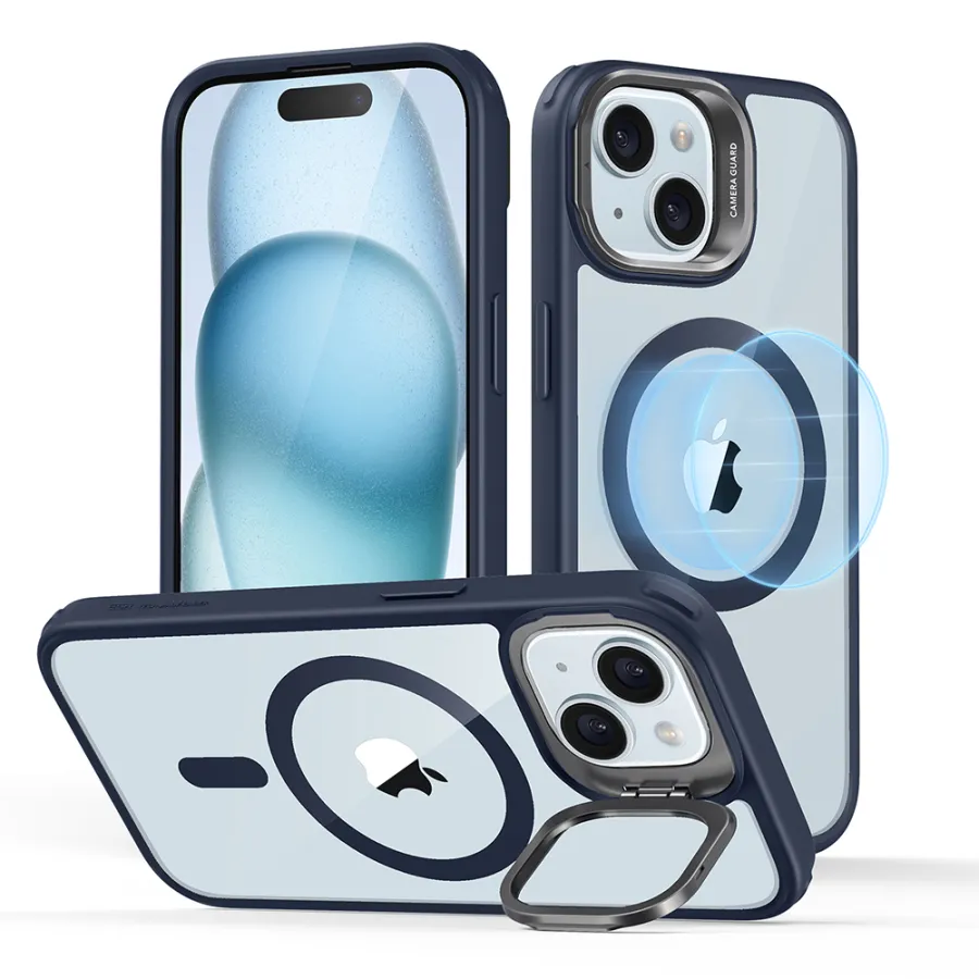 Калъф за iPhone 15 Plus - ESR Classic Hybrid Classic HaloLock HaloLock Kickstand - Прозрачен Тъмносин