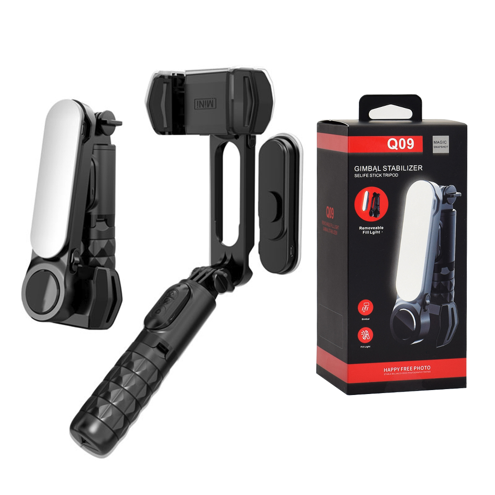 Gimbal Mini Selfie Selfie Stick с LED и статив, 70 см - Techsuit (Q09) - Черен