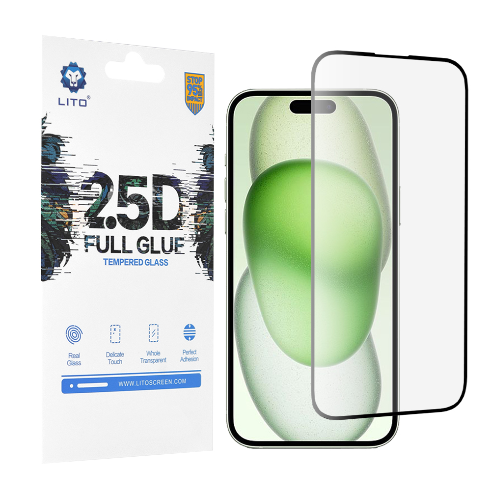 Калъф за iPhone 15 Plus - Lito 2.5D FullGlue Glass - Черен