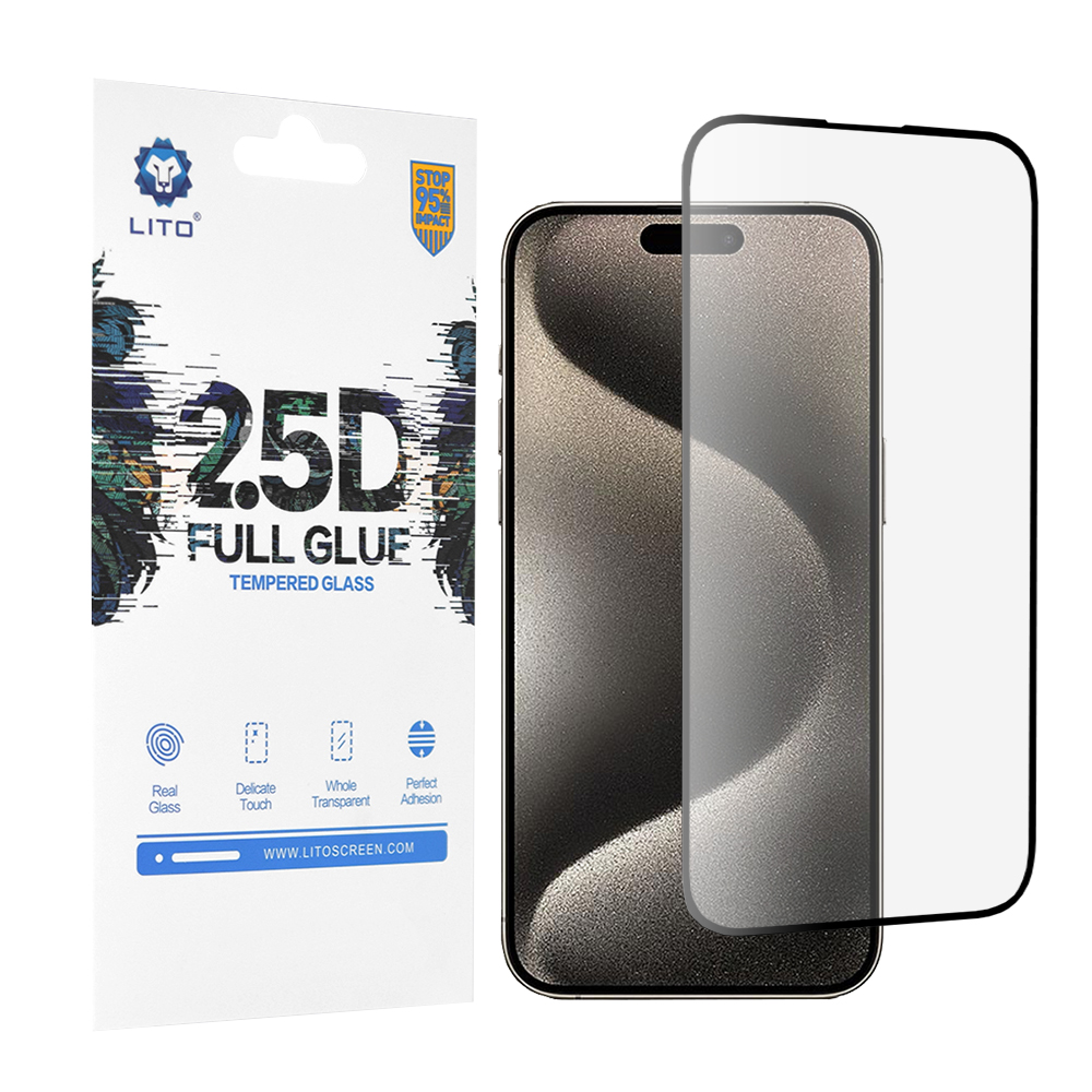 Калъф за iPhone 15 Pro Max - Lito 2.5D FullGlue Glass - Черен