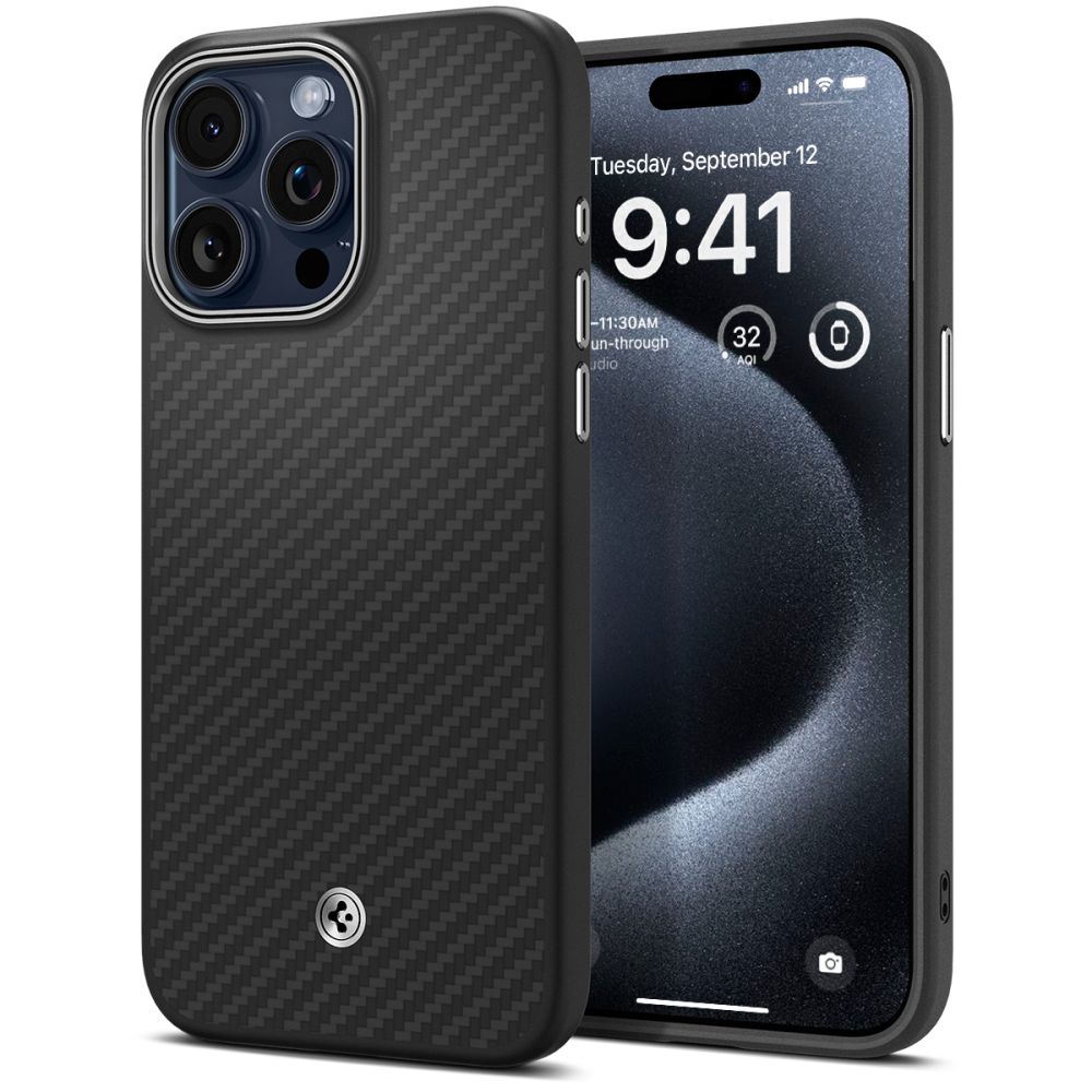 Калъф за iPhone 15 Pro - Spigen Enzo Enzo Aramid MagSafe (ACS07045) - Черен мат
