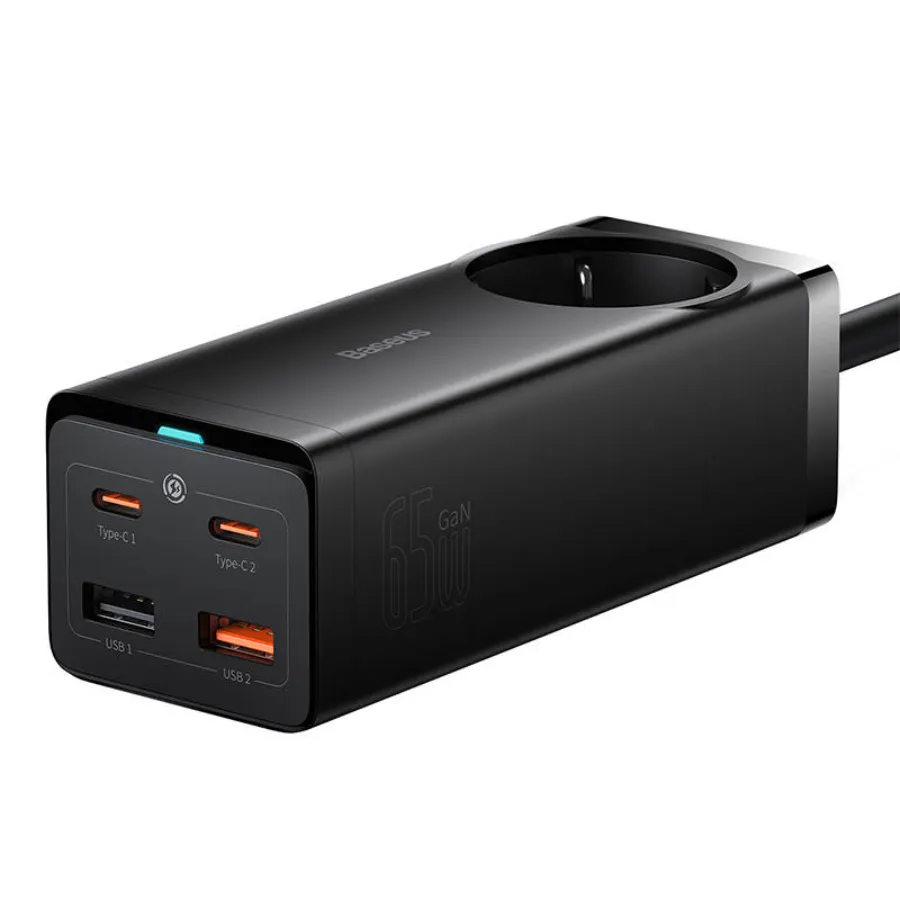 Удължител за захранване, зарядно 2xUSB + 2xUSB-C + AC, 65W - Baseus GaN3 Pro (PSZM000901) - Черен