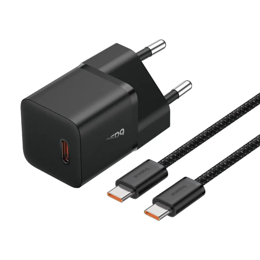 GaN зарядно устройство, Type-C, 20W + Type-C към Type-C кабел, 100W, 1m - Baseus (P10110900113-00) - Cluster Черен