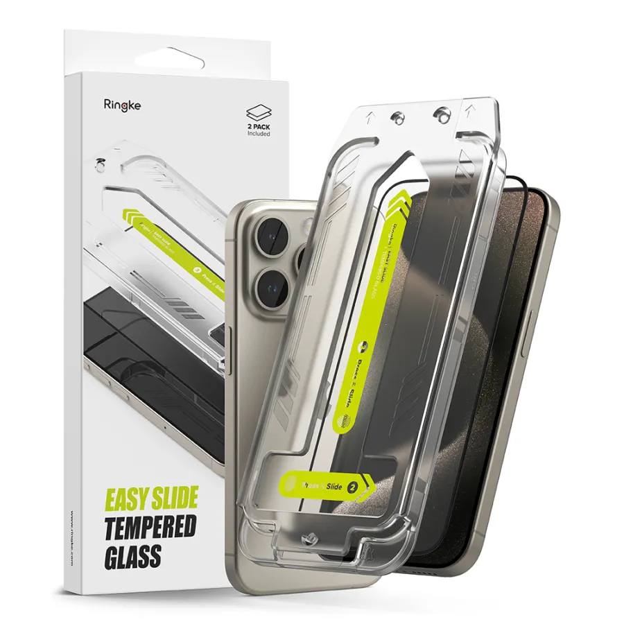 Калъф за iPhone 15 Pro Max (комплект от 2) - Ringke Easy Slide Tempered Glass - Прозрачен