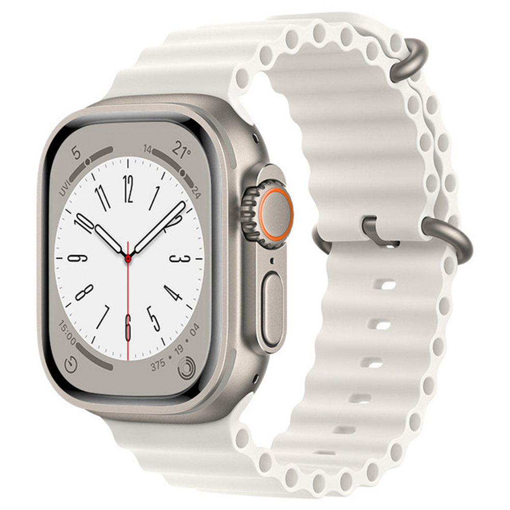 Каишка за Apple Watch 1/2/3/3/4/4/5/5/5/6/6/7/8/7/8/9/9/10/11/SE/SE 2/SE 3/Ultra/Ultra/Ultra 2/Ultra 3 (42/44/45/46/49 мм) - Каишка за часовник Techsuit (W038) - Бяла