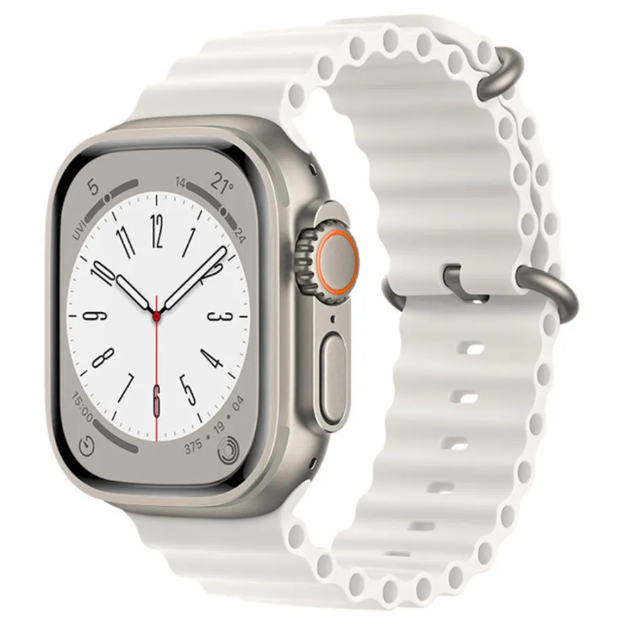 Каишка за Apple Watch 1/2/3/3/4/4/5/5/5/6/6/7/8/7/8/9/9/10/11/SE/SE 2/SE 3/Ultra/Ultra/Ultra 2/Ultra 3 (42/44/45/46/49 мм) - Каишка за часовник Techsuit (W038) - Бяла