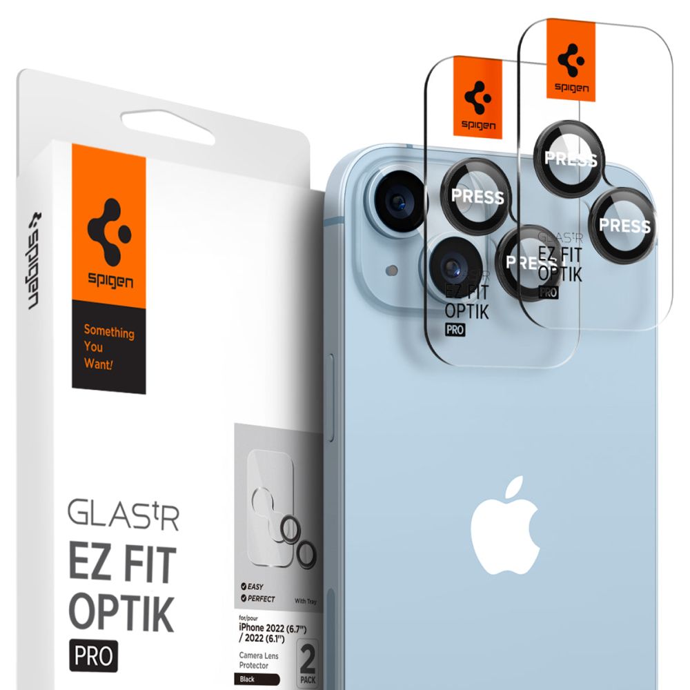 Калъф за камера за iPhone 14 / iPhone 14 Plus (комплект 2) - Spigen Glas.tR Optik EZ Fit Pro - Черен